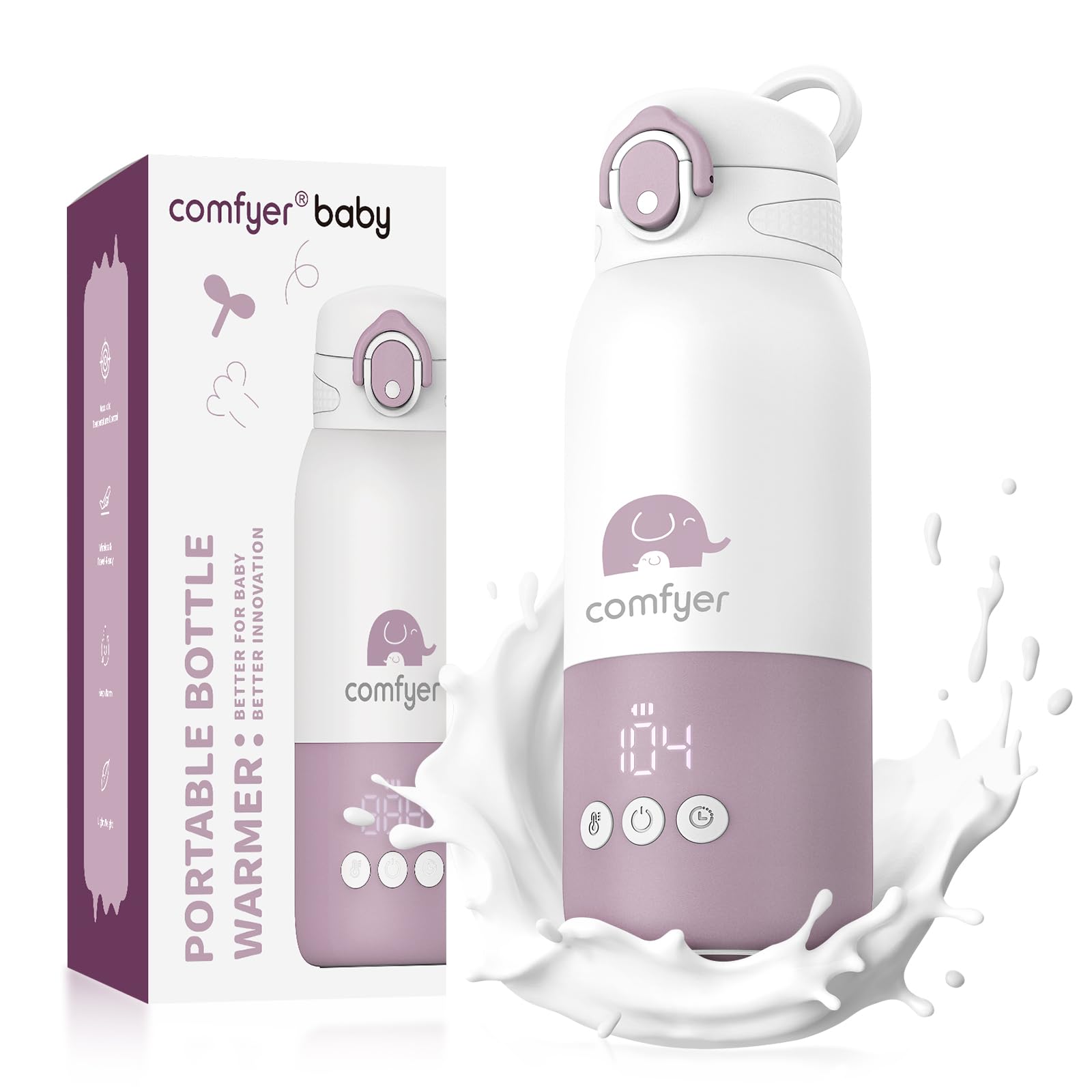 Comfyer Tragbarer Flaschenwärmer Baby unterwegs für Baby, 12000mAh Akku, Schnelles Aufheizen 2 Min für Muttermilch&Wasser, Flaschenwärmer für Auto, Flugzeugreisen On-the-Go