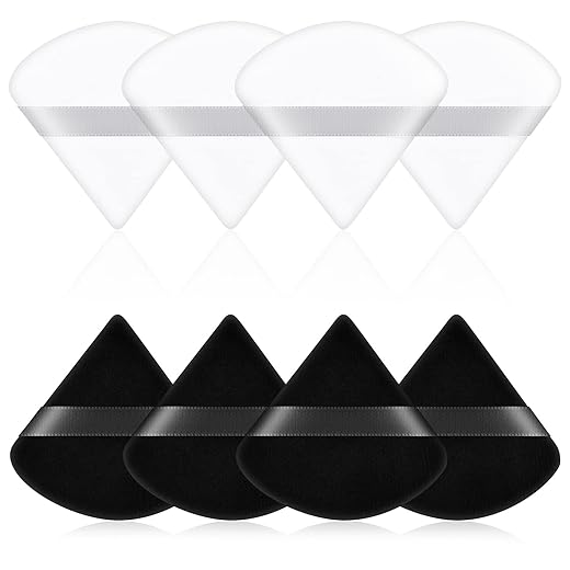 AUAUY 6 PCS Soplos de Polvo, Triángulo Polvos Puffs,Maquillaje Puff con Correa Esponja Herramientas para Maquillaje en Húmedo Seco Cojín Esponja para Polvo Suelto o Rubor de Base(3PCSNegro+3PCSBlanco)