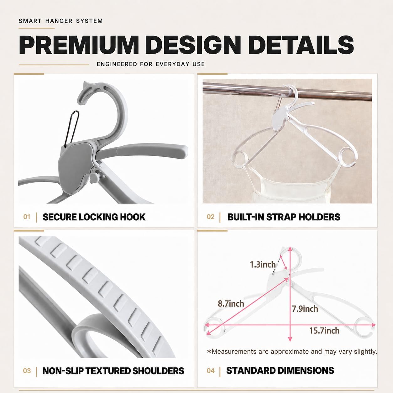 One-Touch Quick Release Clothes Hangers - Neckline Protection & No Shoulder Bumps, Non-Slip, Space Saving Cascading Closet Organizer, Adults & Kids (30 Pack, White)