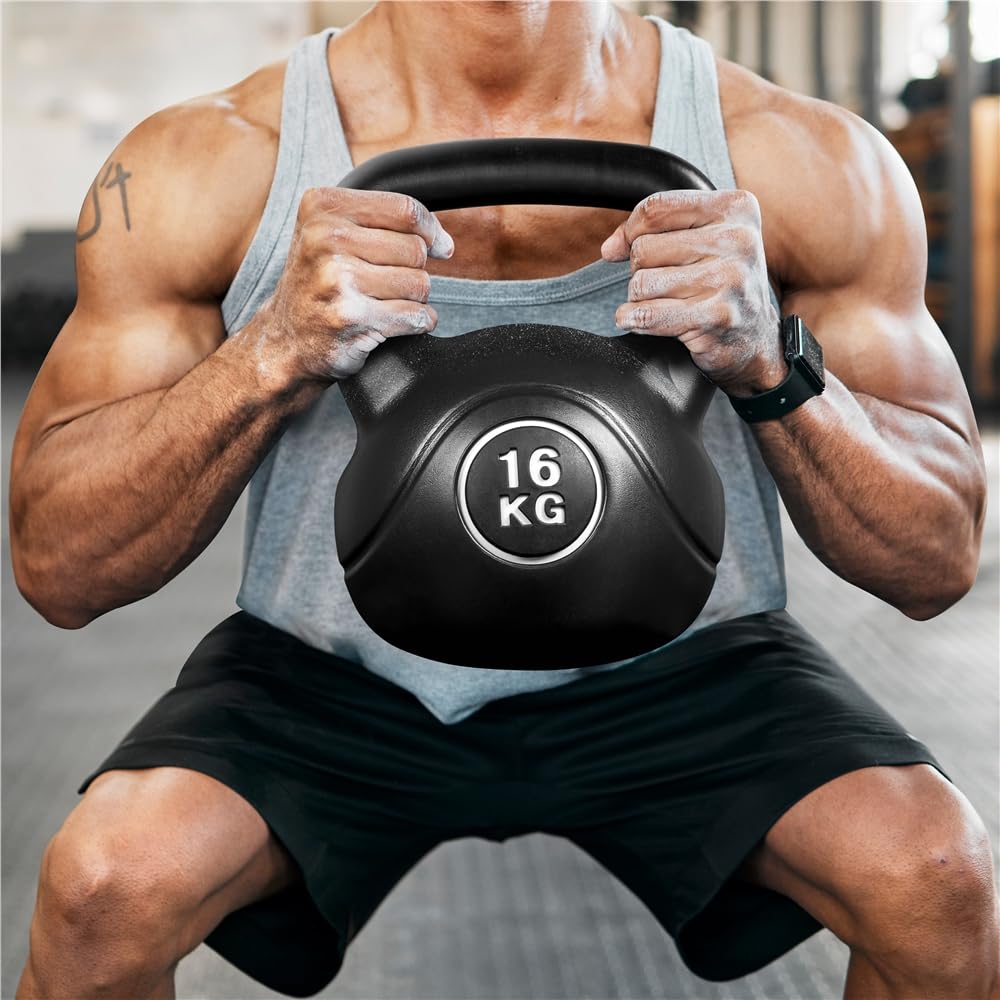 Yaheetech 8/12/16/20kg Kettlebell de Hormigón Pesa Rusa en Casa Gimnasio con Mango Ergonómico Antideslizante