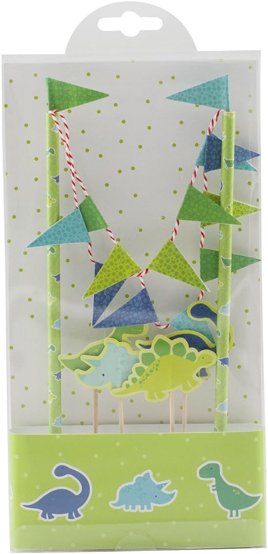 Lolipapa Cute Green Dinosaur Cake Bunting Banner Topper Kit for Kids Birthday Party, Baby Shower, Cake Decoration