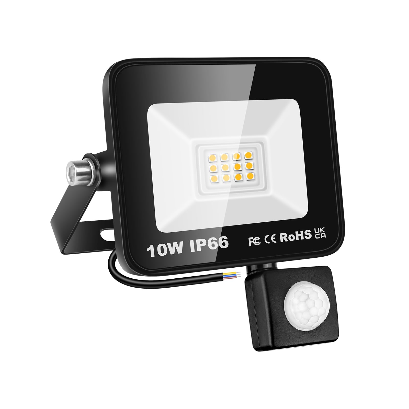 SKYWORLD 2 szt. Zewnętrzny reflektor LED czujnik ruchu, 10 W ciepła biel Zewnętrzna lampa punktowa LED, zewnętrzny reflektor IP66 czujnik ruchu na patio, garaż ogród taras, fabryka