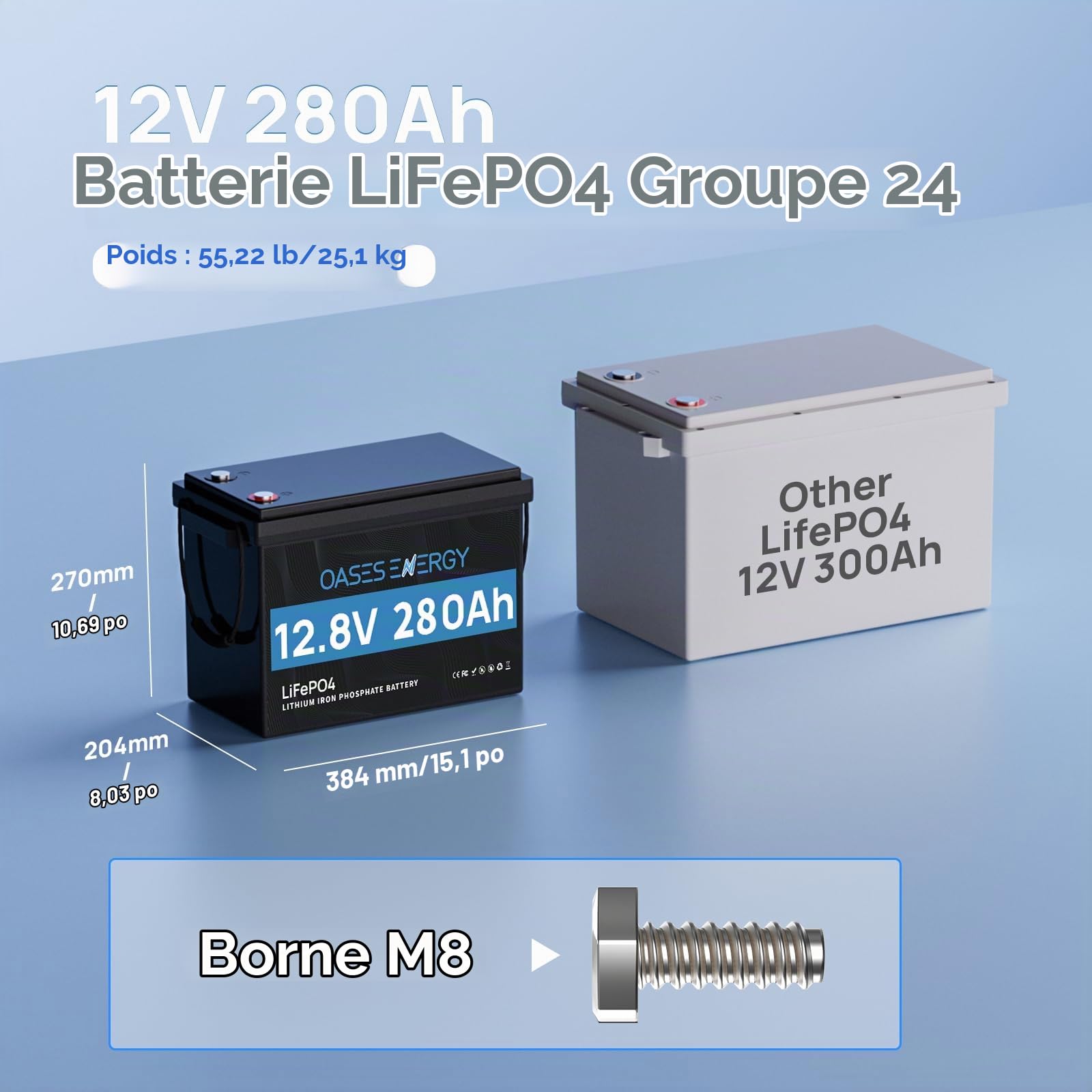 Batterie Lithium 12V 280Ah LiFePO4 Mini, Batterie lifepo4 avec 200A BMS Protection Basse température, 3584Wh 12V pour système Solaire, Camping-Car, pêche à la Ligne, caravanes