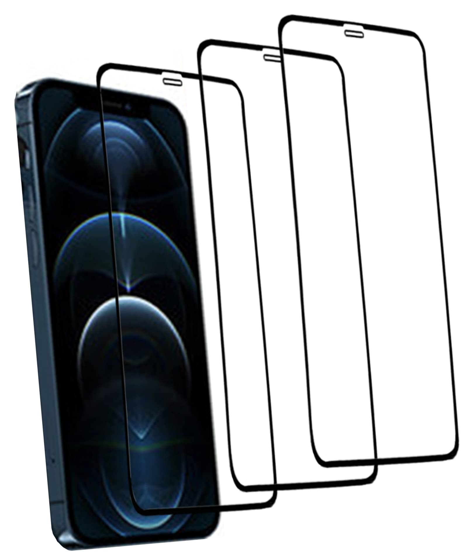 EachyiPhone 12 Pro Max Tempered Glass Screen Protector, [Pack of 3] Full Coverage Ultra Clear Screen Protector for iPhone 12 Pro Max Tempered Glass Film, 6.7 Inches, Black