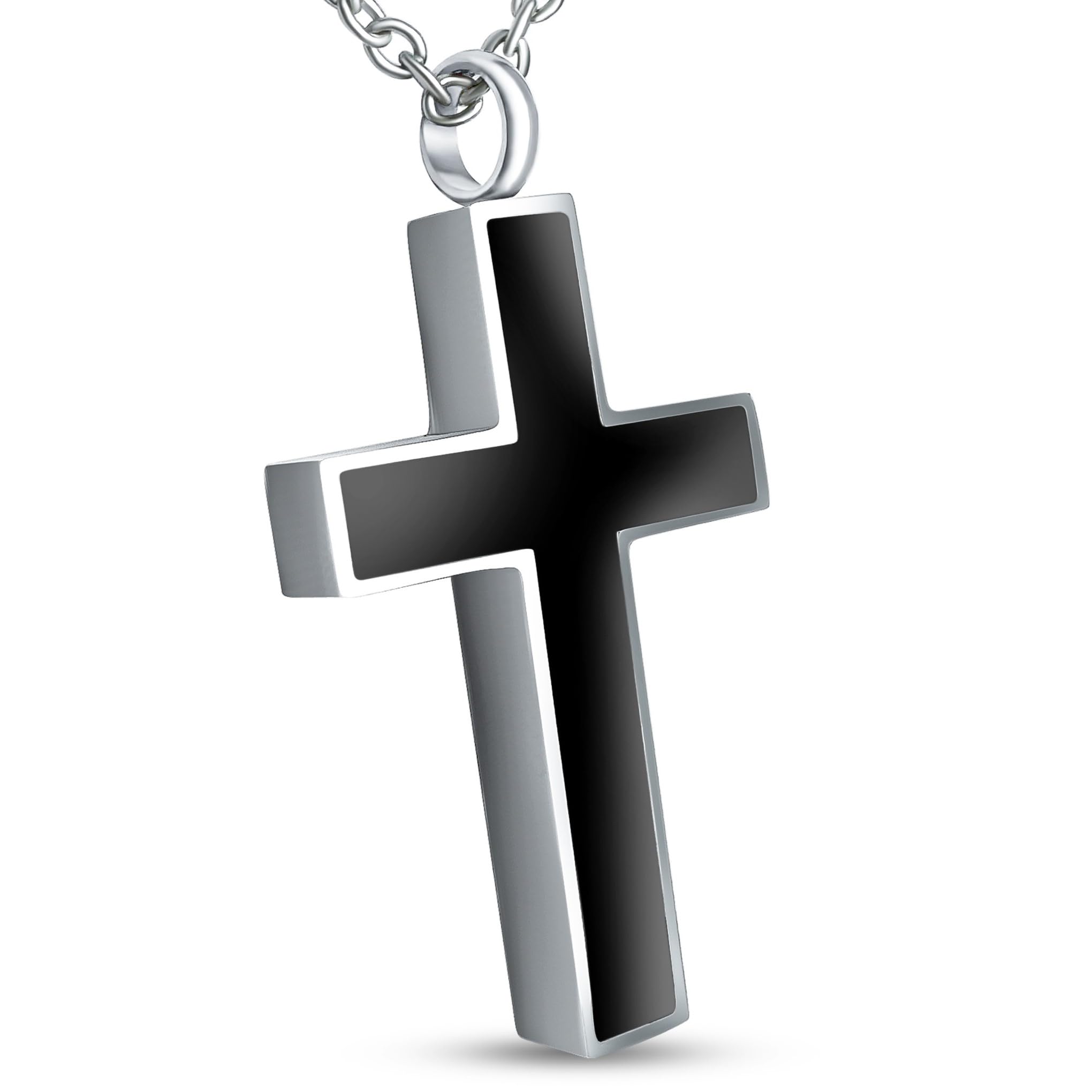Personalisierte Kette mit Gravur Edelstahl 50 cm mit Anhänger Kreuz Rückseite matt in silber schwarz - Personalisierte Halskette für Männer und Frauen - Personalisierter Schmuck Damen Herren