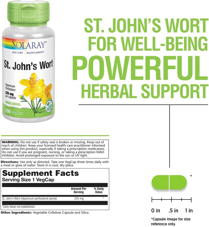 SOLARAY St Johns Wort 325mg Whole Aerial | Mood & Brain Health Support | Non-GMO, Vegan Lab Verified (100 CT) : Health & Household
