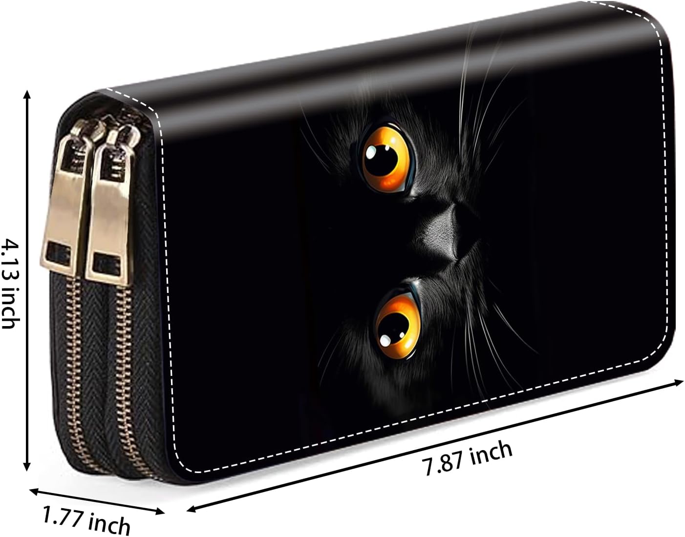 Cute Black Cat Face Print Women Large Capacity PU Leather Double Zipper Wallet, Multifunctional Clutch Purse for Cash/Card/Coin/Smart Phone - Image 2