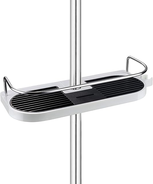 homeasy Bathroom Shower Shelf, Shower Caddy Shower Tidy No Drilling Shower Holders Storage for Soap Shampoo Shower Rack Hanging with Buckle and Shower Head Hook Suit 19mm-25mm Shower Rail