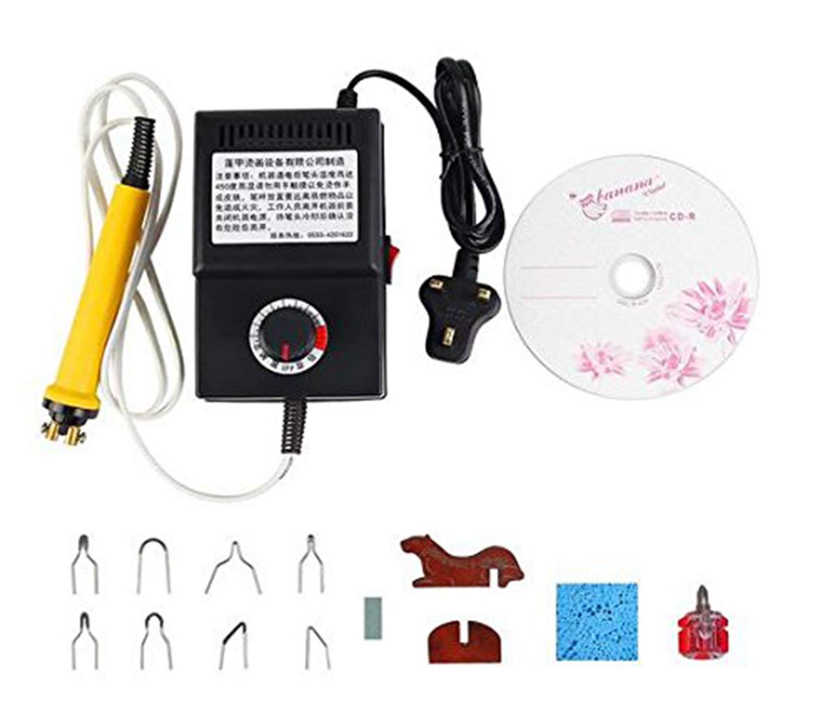 Kit de quemado de madera de 25 W, máquina de pirografía, quemador de madera, kit de calefacción hueco, herramienta para proyectos de combustión de madera, 8 puntas de pirografía 220 V, enchufe