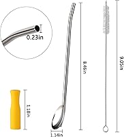Vista 2 de Cucharas largas de acero inoxidable para té, cucharas de pajita, mango con pajita para mezclar, revolver, beber