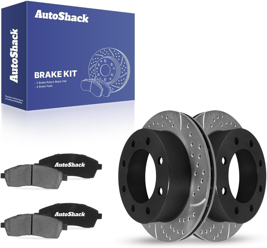 AutoShack Rear Vented Brake Rotors + Ceramic Pads 6-PC Brake Kit Replacement for 2000-2005 Ford Excursion 1999-2004 Ford F-250 Super Duty 12.83" (325.8 mm)