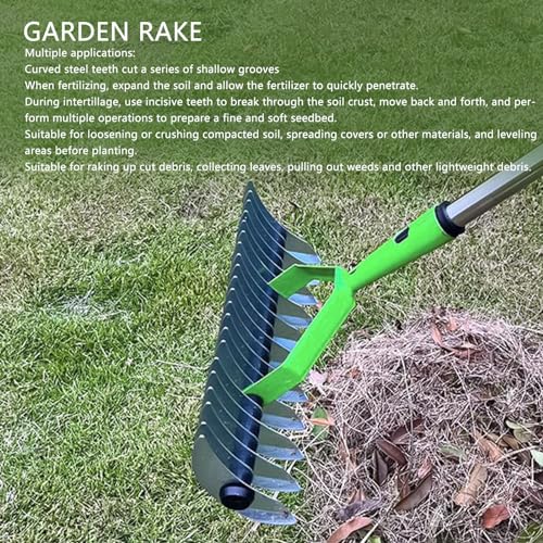 BORDSTRACT Thatch Rake, Lawn Dethatching Rake Suprimentos, Aço Inoxidável Curvo Ponta Dentes Ancinho