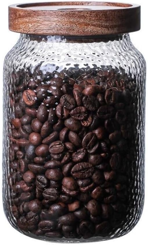 SONGCHAO Sugar Jar Creative Hammered Glass Storage Jars Tea Grain Coffee Beans Sealed Transparent Empty Tea Canister(700ml)