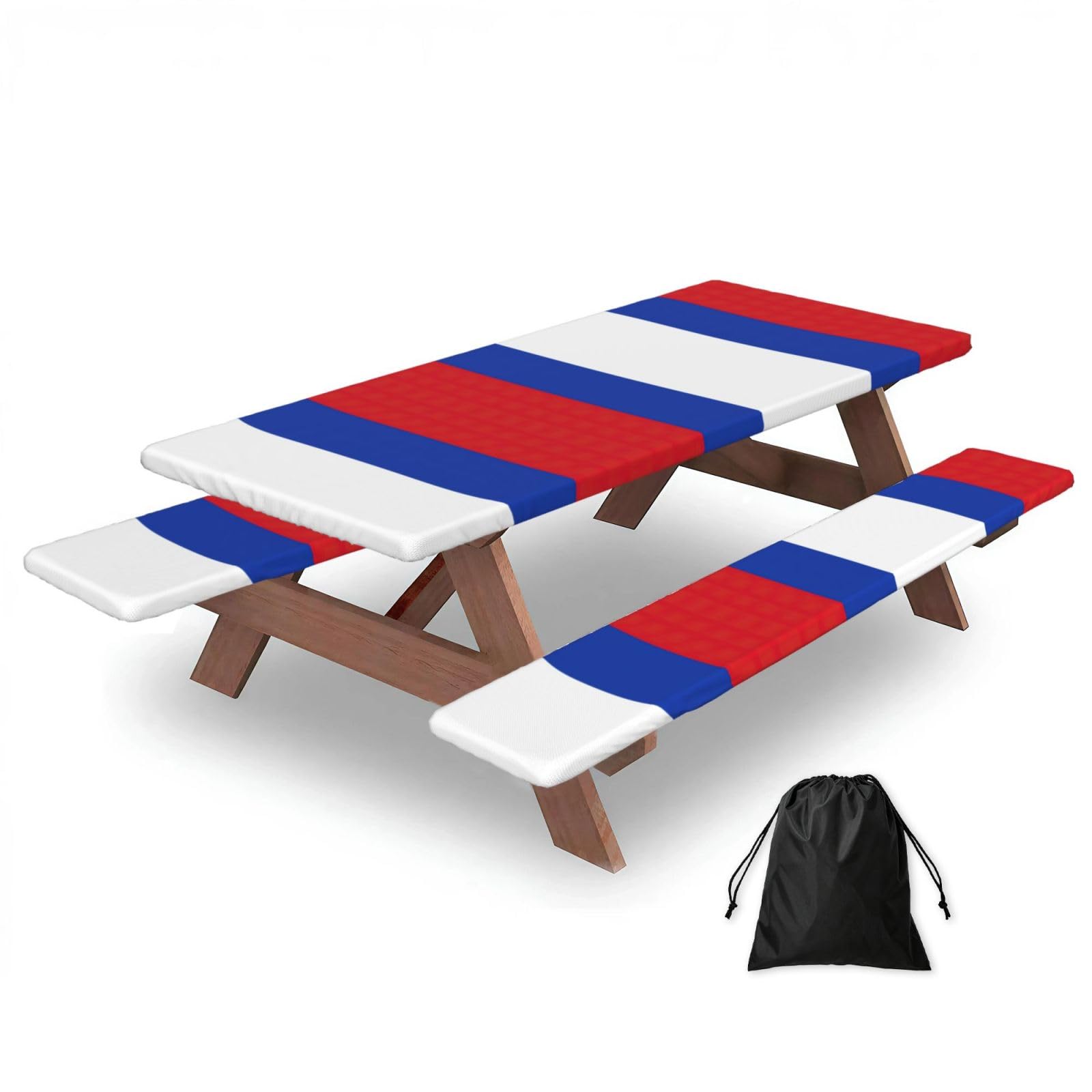 Zyjhyy Black Russian Flag Print 3 Pack Wipeable Picnic Bench Cover And Table Cover Lightweight Table Cloth For Camping Outdoor