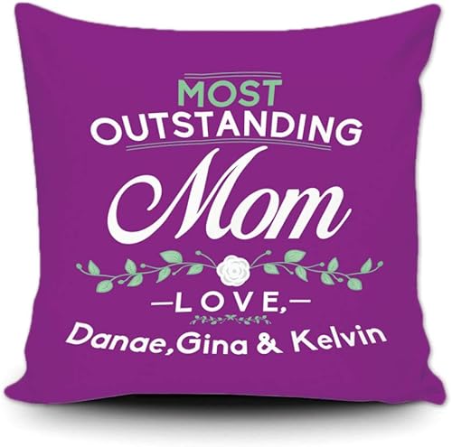 Funda de almohada para el Día de la Madre, personaliza el nombre de tus hijos, funda morada para sofá cama, decoración del hogar, 18 x 18 pulgadas