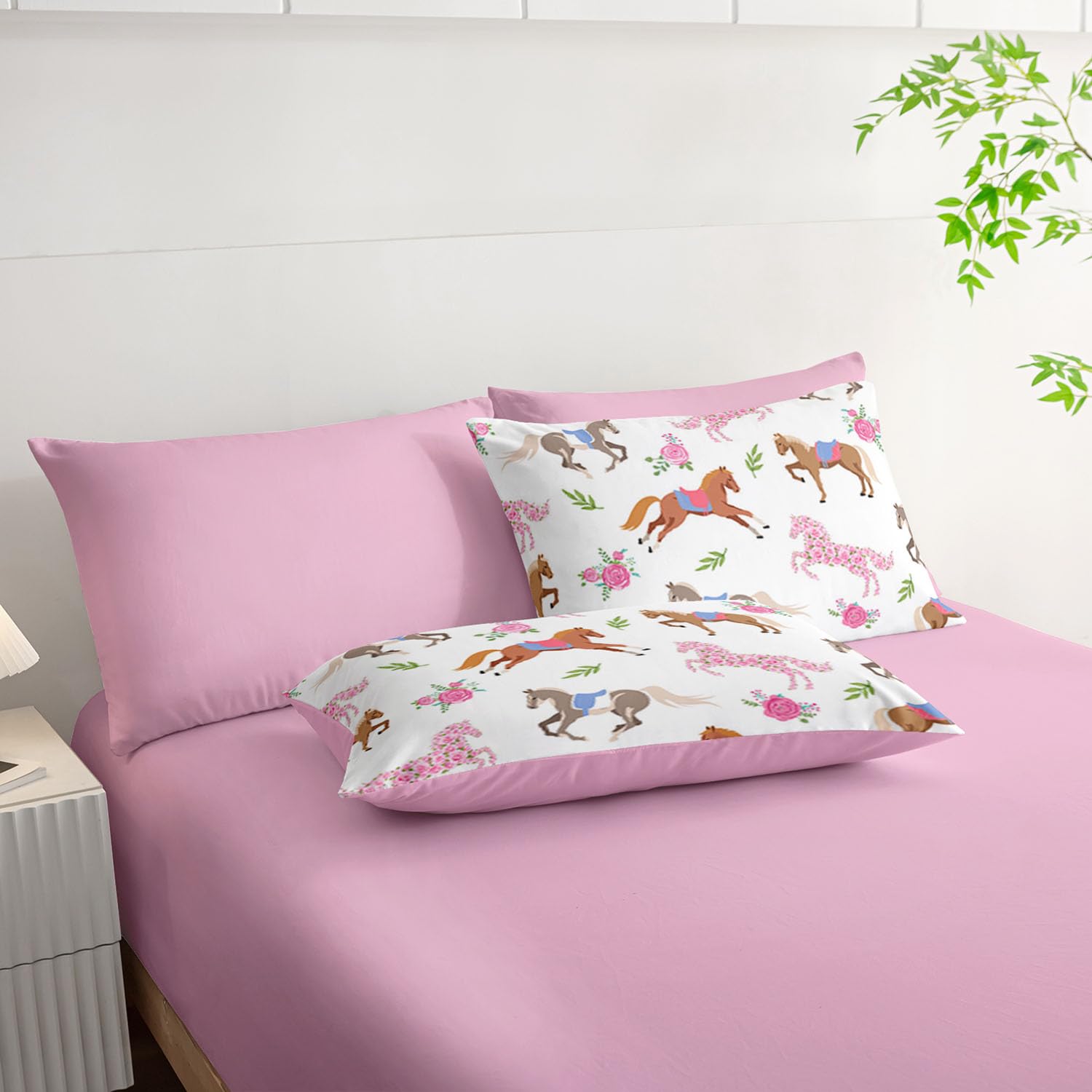HOSIMA Juego de edredón de 7 piezas con sábanas de princesa, juego de ropa de cama de caballo rosa Kawaii para decoración estética de habitación para niñas y adolescentes, cama colorida en una bolsa