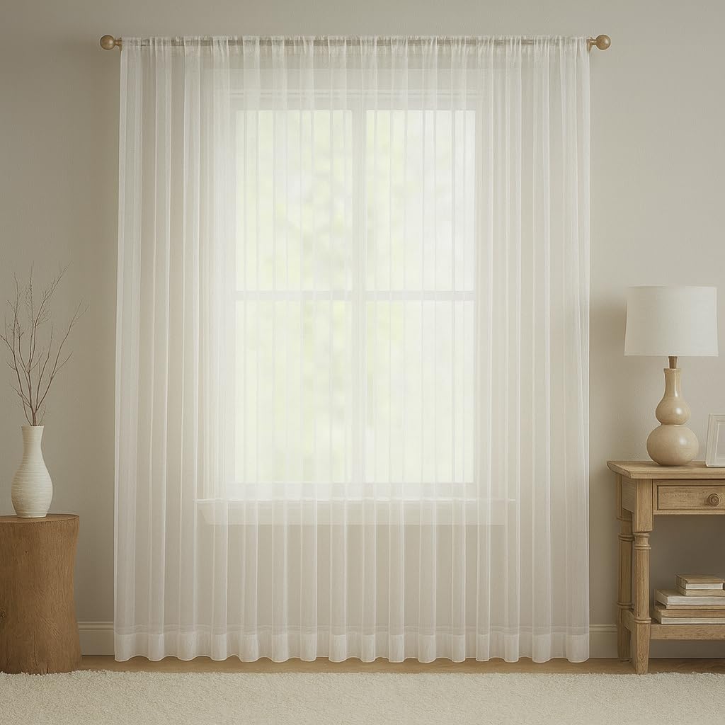 Megachest pure voile extra wide tape top sheer curtain(1 Panel) Iris-stripe ivory, W 116" x L 81" (1 Panel)
