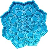 Blaue Epoxidharz-Silikonformen - Mandala-Untersetzer, Epoxidharz-Form, Blumen-Tablett, Tassenmatte, Gieß-Silikonform, DIY, Handwerk, Heimdekoration, Werkzeuge, Skulpturbedarf (17,2 x 14,6 x 1,2 cm)
