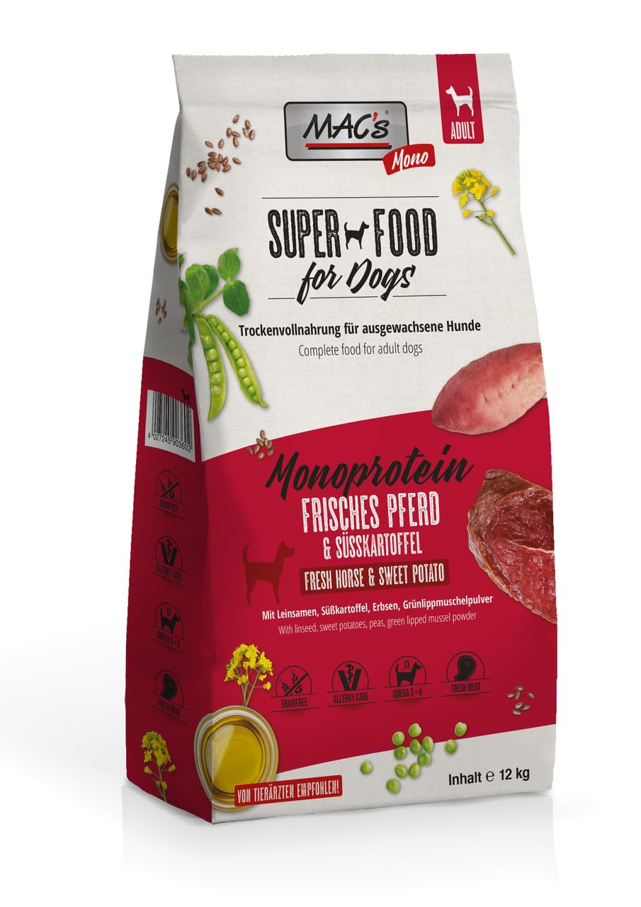 Mac's Dog Trockenfutter für Hunde, Monoprothee, Geschmack Pferd und Süßkartoffel, 12 kg