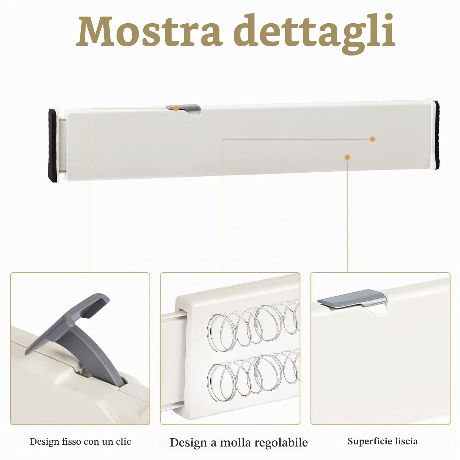 SENENQU Divisori per Cassetti 6 Pezzi Regolabili Bianchi 34-54 Cm | Separatori per Cassetti, Organizer Cucina, Bagno, Armadio e Intimo 6 cm in PP per Casa e Armadio
