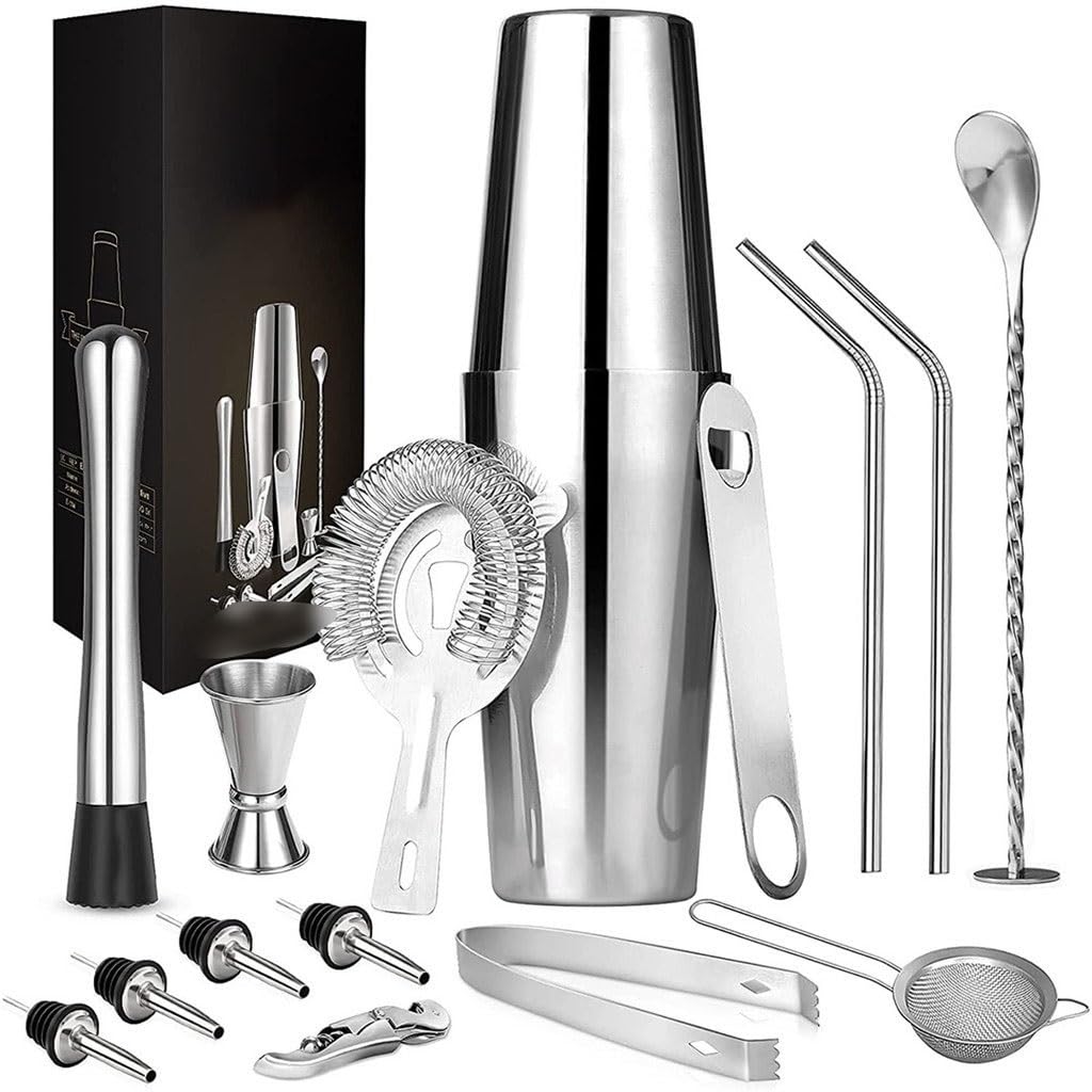 Boston Shaker complet acier inoxydable ensemble de verres pichets outils de barman 15 pièces