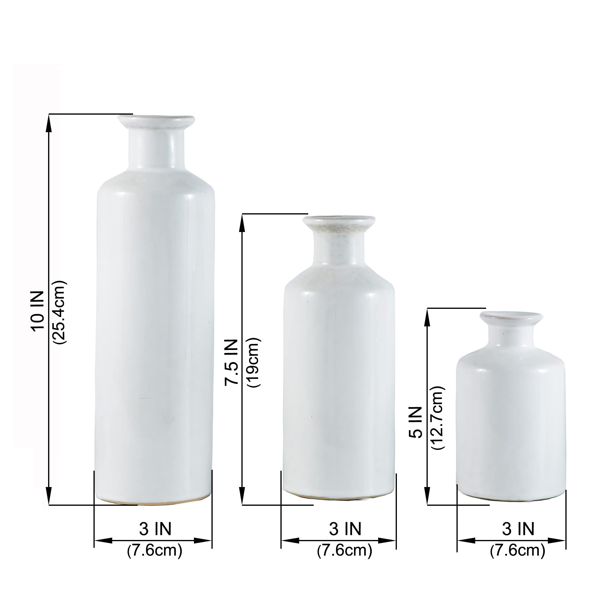 Mowtanco Vasen für Tafelaufsätze, weiße Keramikvase, 3er-Set, moderne Bauernhaus-Heimdekoration, minimalistischer Stil für Esszimmer, Wohnzimmer, Schlafzimmer, Küche, Couchtisch, Bücherregal