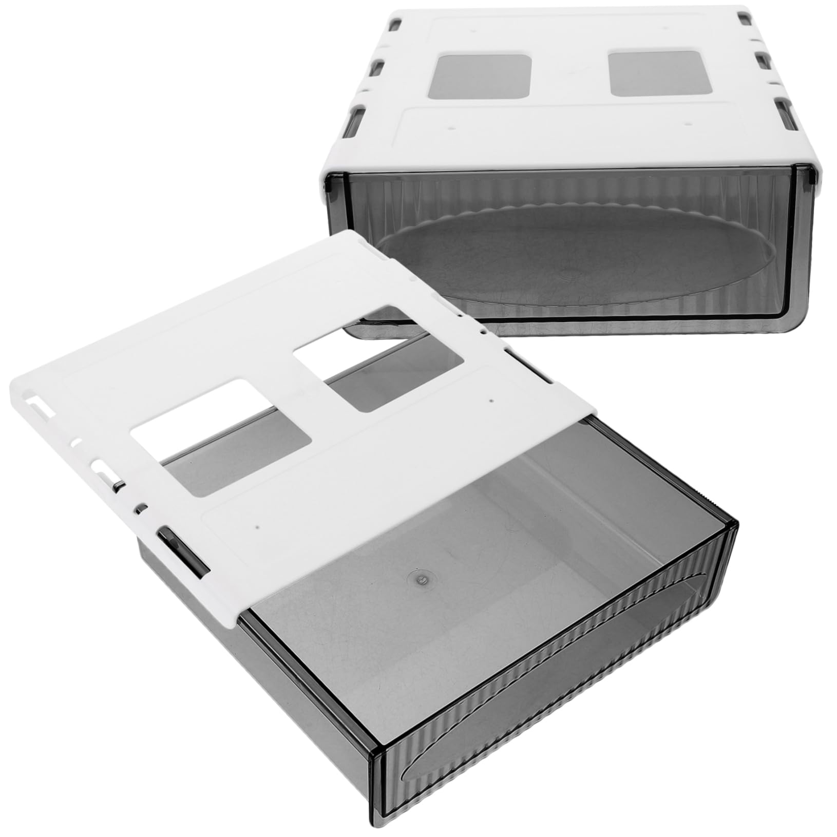 NUOBESTY 2pezzi Sotto la Scrivania Organizer Cassetto Portaoggetti in Plastica Cassetto da Ufficio Facile da Installare Nastro Adesivo Salvaspazio per Scrivania Tavolo da Pranzo Armadio