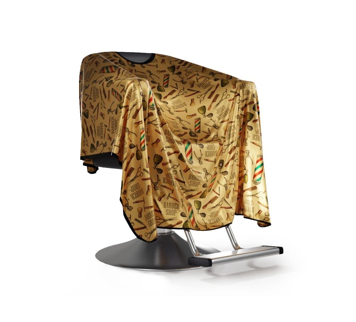 Capa de peluquería de satén dorado, original Barbermood Barber Cape, profesional de diseño de pelo para peluquería, 138 x 158 cm, ajustable, lavable., dorado