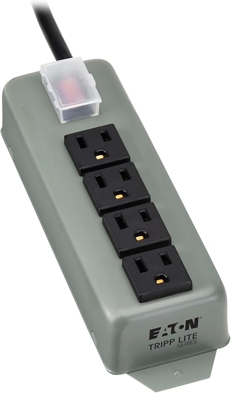 Eaton Tripp Lite serie 4 tomacorrientes regleta resistente, metal, montable (montaje en pared y debajo del escritorio), cable de extensión de 6 pies, cubierta de interruptor de encendido/apagado, aplicaciones de banco de trabajo en taller industrial (UL603CB-6)