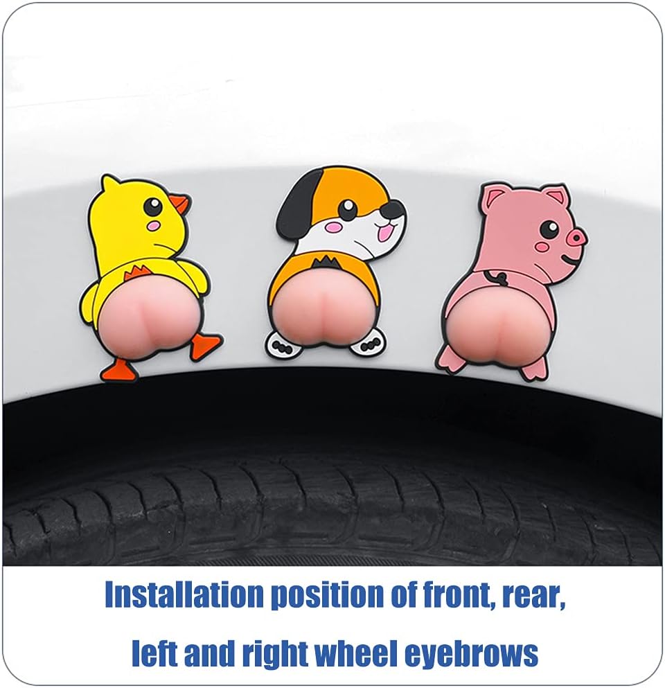 Keenso Car Door Anti Collision Protector, 2 Pcs PVC Cute Cartoon Car Door Stickers 3D Silicone Butt Car Anti Scratch Stickers