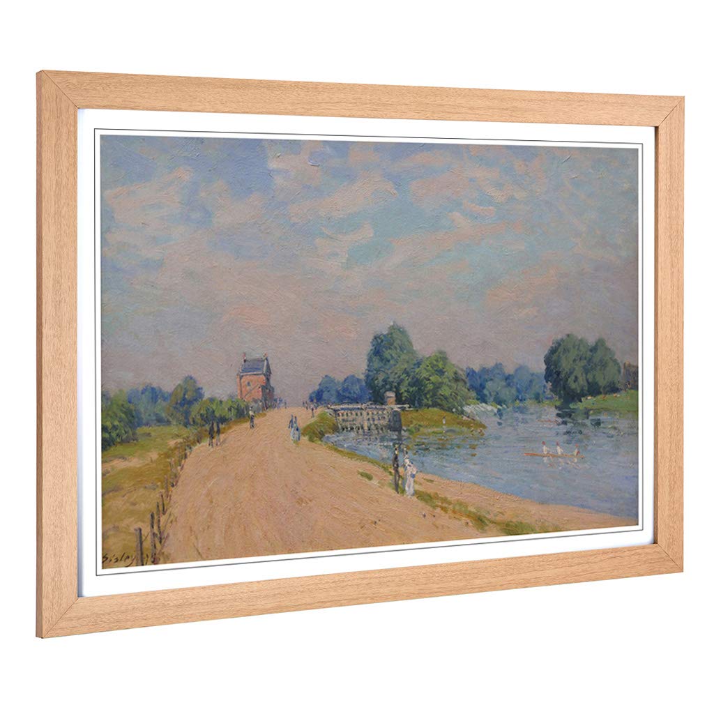 Big Box Art Framed Print of Alfred Sisley Road to Hampton Court Design | Wall Art Picture | Home Decor for Kitchen, Living Room, Bedroom, Hallway, Oak, A2 / 24.5x18 Inch / 62x45cm