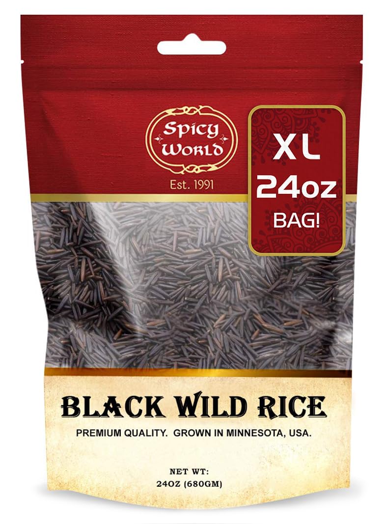 Spicy World Minnesota Grown Black Wild Rice 24oz Bag 1 5LB Premium Quality All Natural Hearty Grain with