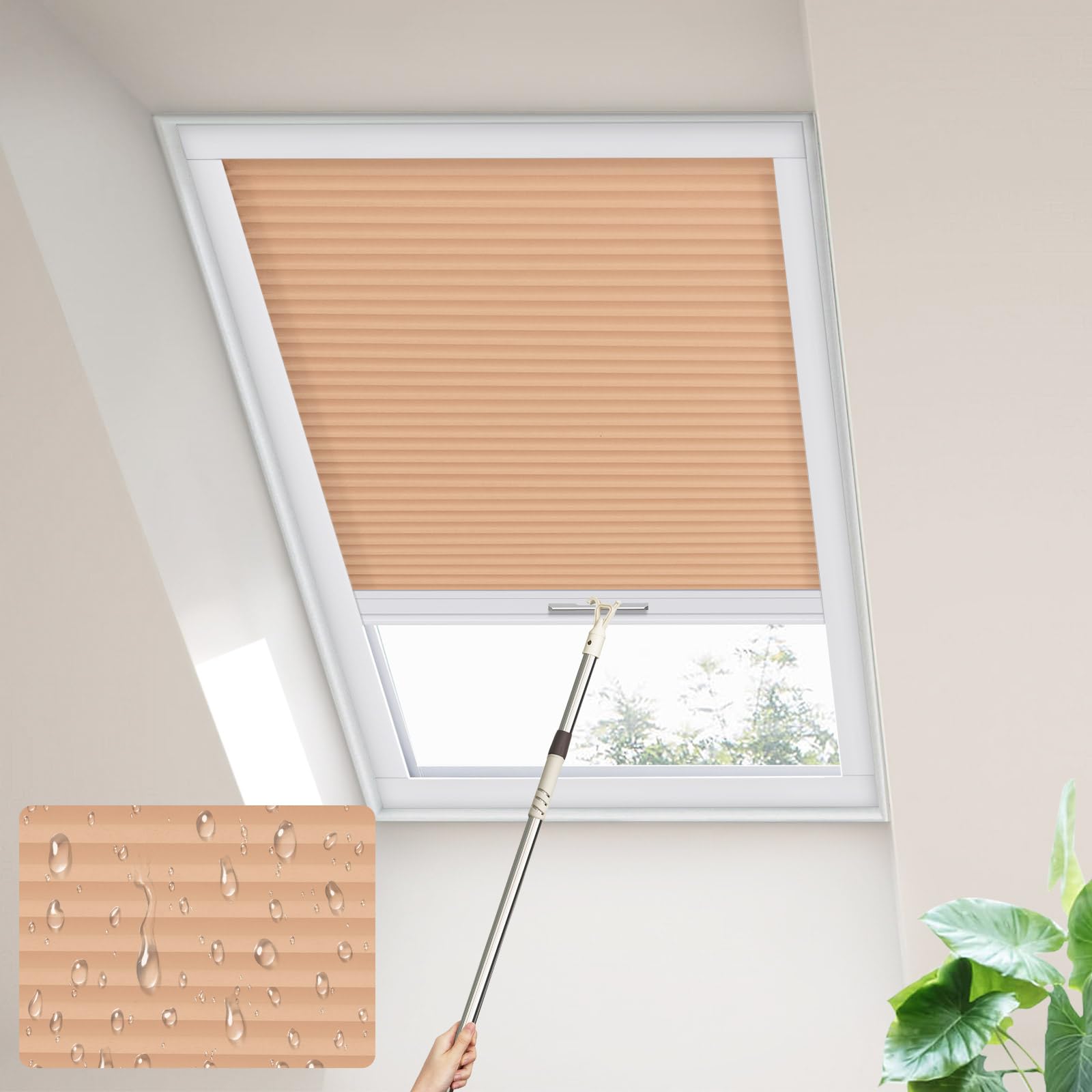 Moonice Skylight blinds Waterproof Fabric Cordless Roof Honeycomb Window Blinds Light Filtering Cellular Pleated Shades for Roof Inclined Plane Room Windows Custom Size,Amber Glow