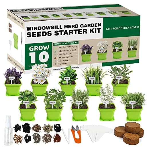 Meekear 10 Herb Seeds Garden Starter Grow Kit with Green Pots, Markers, Nutritional Soil, Watering, Herb Clipper, Complete Indoor Potted Plant Growing Set for Kitchen DIY