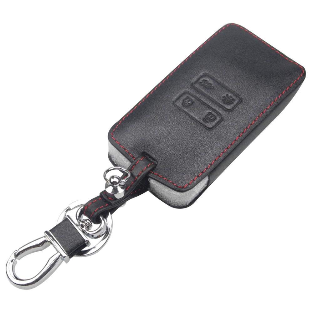 AEKEY - jingyuqin Leather Car key Card Cover Case fit for Renaults Koleos Kadjar Keychain Wallet Protector Holder (Black)