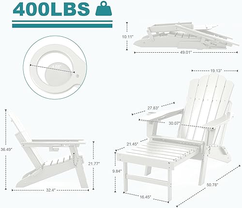 Miniatura 3 de FOOWIN Juego de 2 sillas Adirondack ajustables con otomana retráctil, silla Adirondack plegable con soporte para tazas, silla para hoguera de