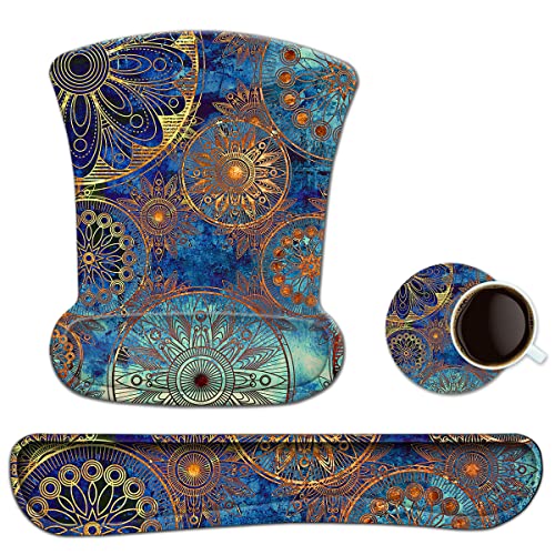 ToLuLu Keyboard Wrist Rest Mouse Pad Support, Gel Ergonomic Mouse Pads for Computer Laptop PC, Comfortable Durable Mousepad Keyboard Wrist Rests for Easy Typing Pain Relief, Blue Mandala