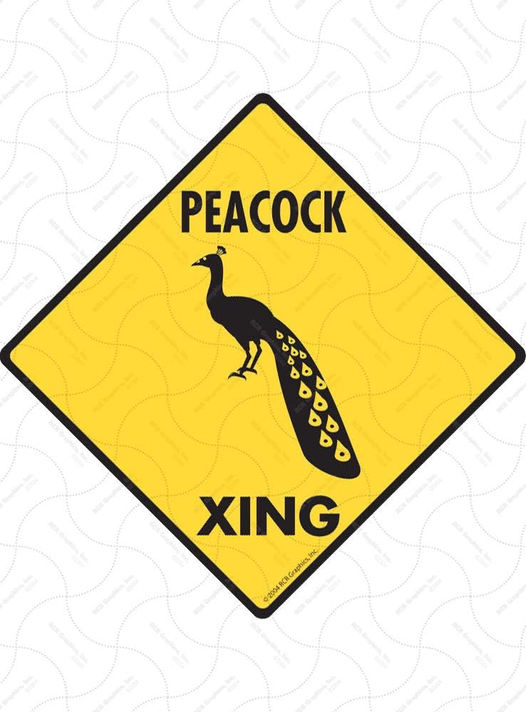 Warning! Peacock Xing Sign - Caution Peacock Crossing Sign (12" x 12") - Heavy Duty Exterior Rust Free .040 Thick Aluminum Wildlife Peafowl Bird Animal Sign with Weatherproof and UV Protection - Warning Beware of Peacock Yard Sign - 12" x 12"