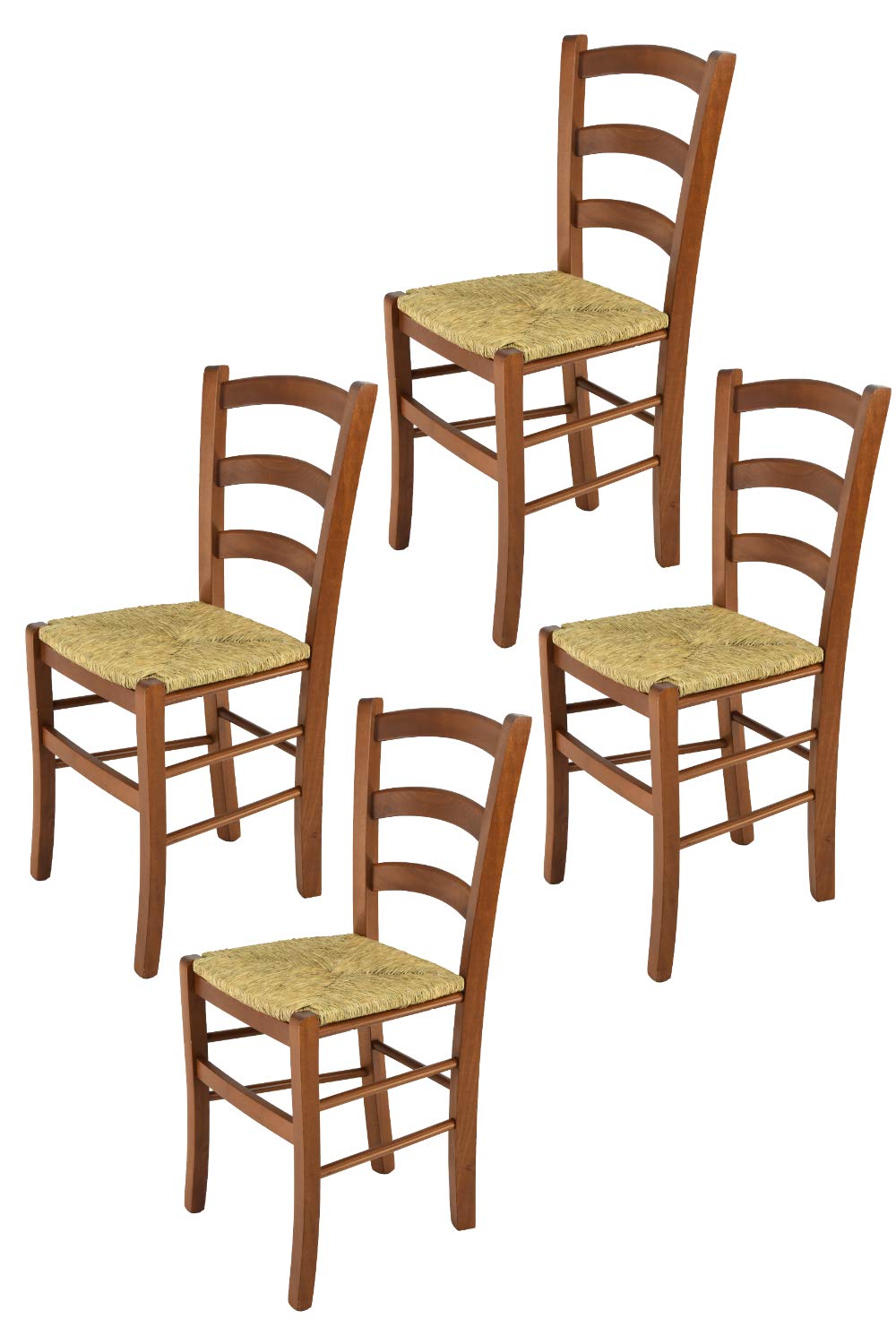 t m c s Tommychairs - Zestaw 4 krzeseł Venice nadaje się do kuchni i jadalni, struktura z drewna bukowego w kolorze jasny orzech i siedzisko ze słomy