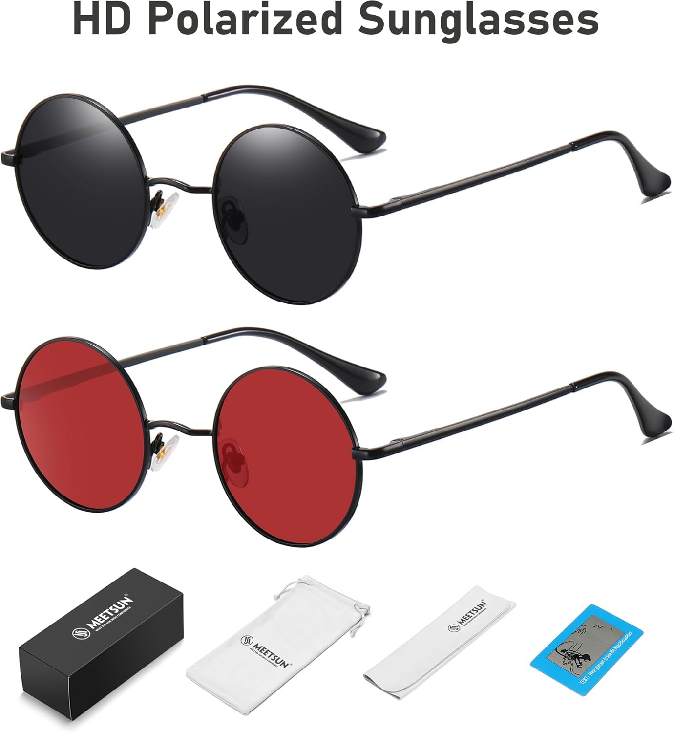 MEETSUN Small Round Polarized Sunglasses for Men Women Metal Retro Hippie Circle Sun Glasses Driving Festival Cosplay UV400 - Image 4