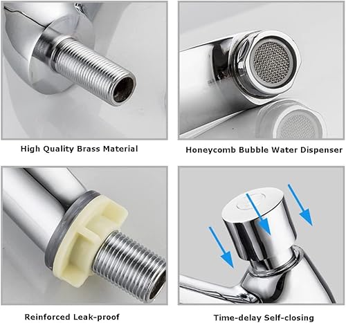 Miniatura 6 de Grifo de retardo de tiempo, grifo público Ktchen para baño, cromado, con cierre automático, ahorro de agua, retardo de tiempo, lavabo, adecuado para