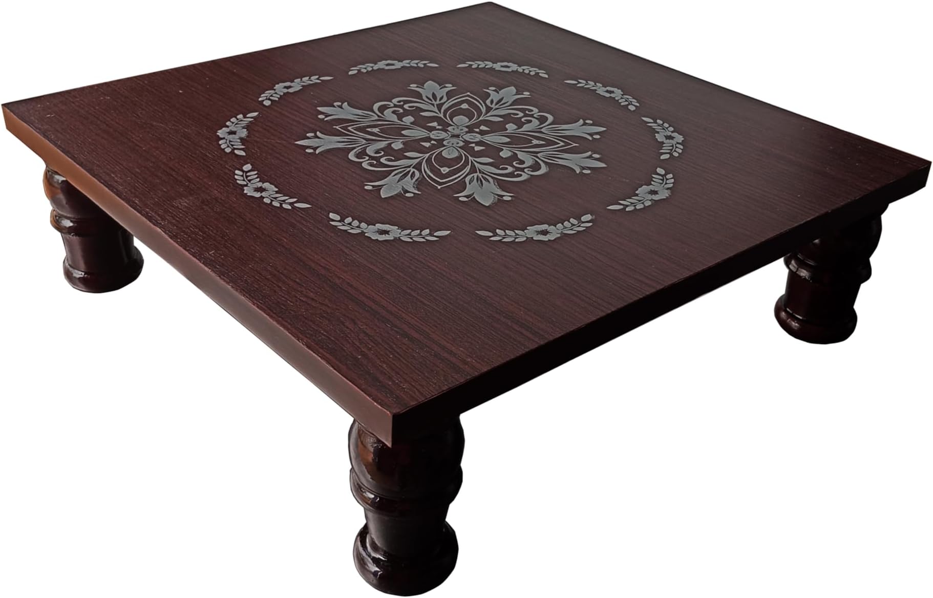 JVJP I Wood 16x16 Inch Square Wooden Pooja Chowki | Manai Palagai for Puja | Waterproof MDF Pooja Stool for Idols, Festivals, and Rituals