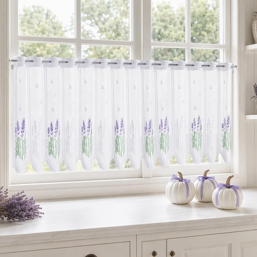 Cosiesnest Lavender Lace Cafe Curtains for Kitchen Window