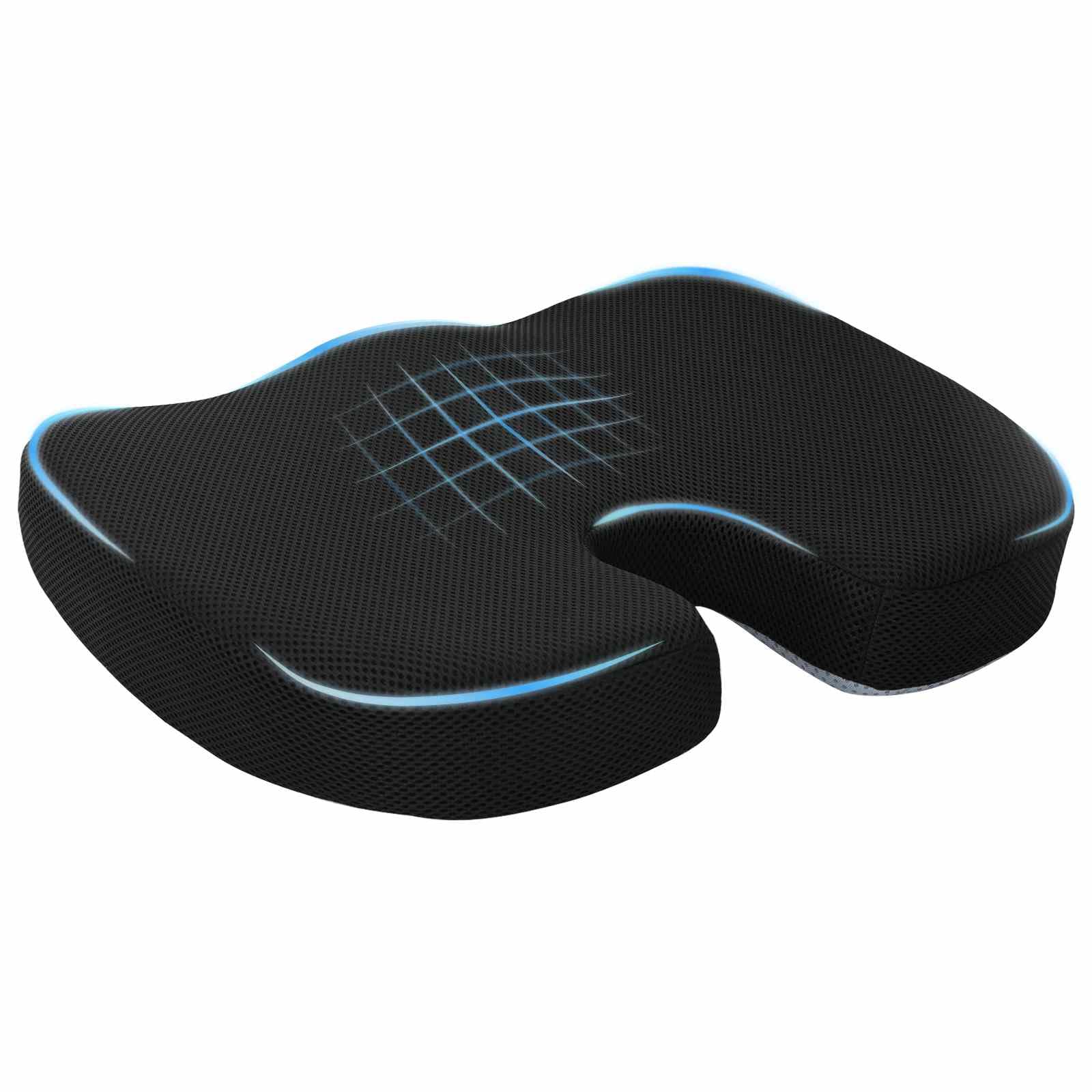 Cuscino per sedia, tinta unita, nero, 47 x 36,5 x 8 cm, in memory foam, ergonomico, antiscivolo, lavabile, con rivestimento per sedia, ufficio, sala da pranzo, cuscino per pallet, coccige