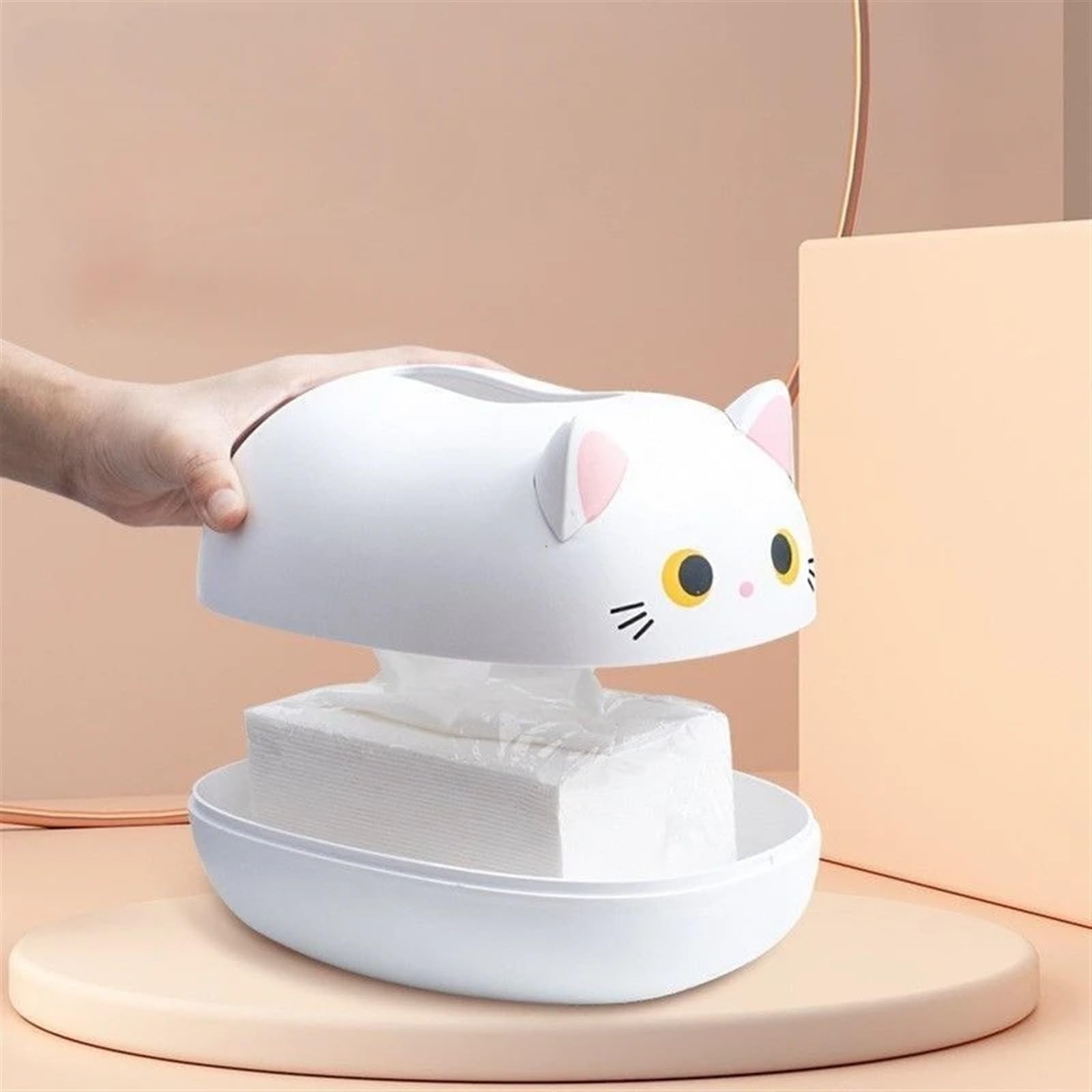 Scatola porta fazzoletti a forma di gatto, per soggiorno, cucina, carta igienica, per bagno, colore: argento