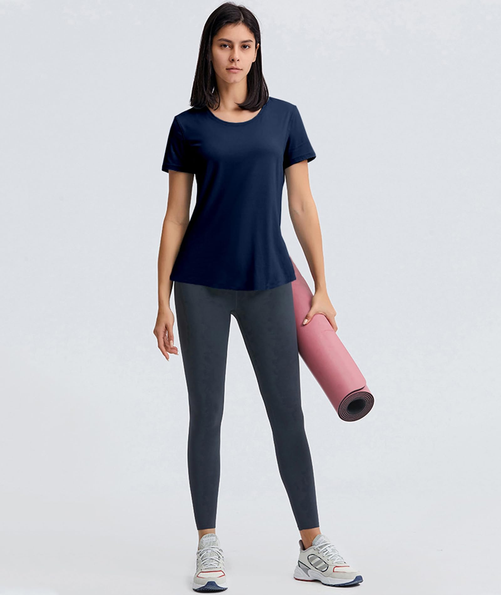 3-Pack T-Shirt a Maniche Lunghe/Corte in Cotone da Donna Top da Allenamento per Signore T-Shirt basiche Aderenti T-Shirt Semplice Girocollo