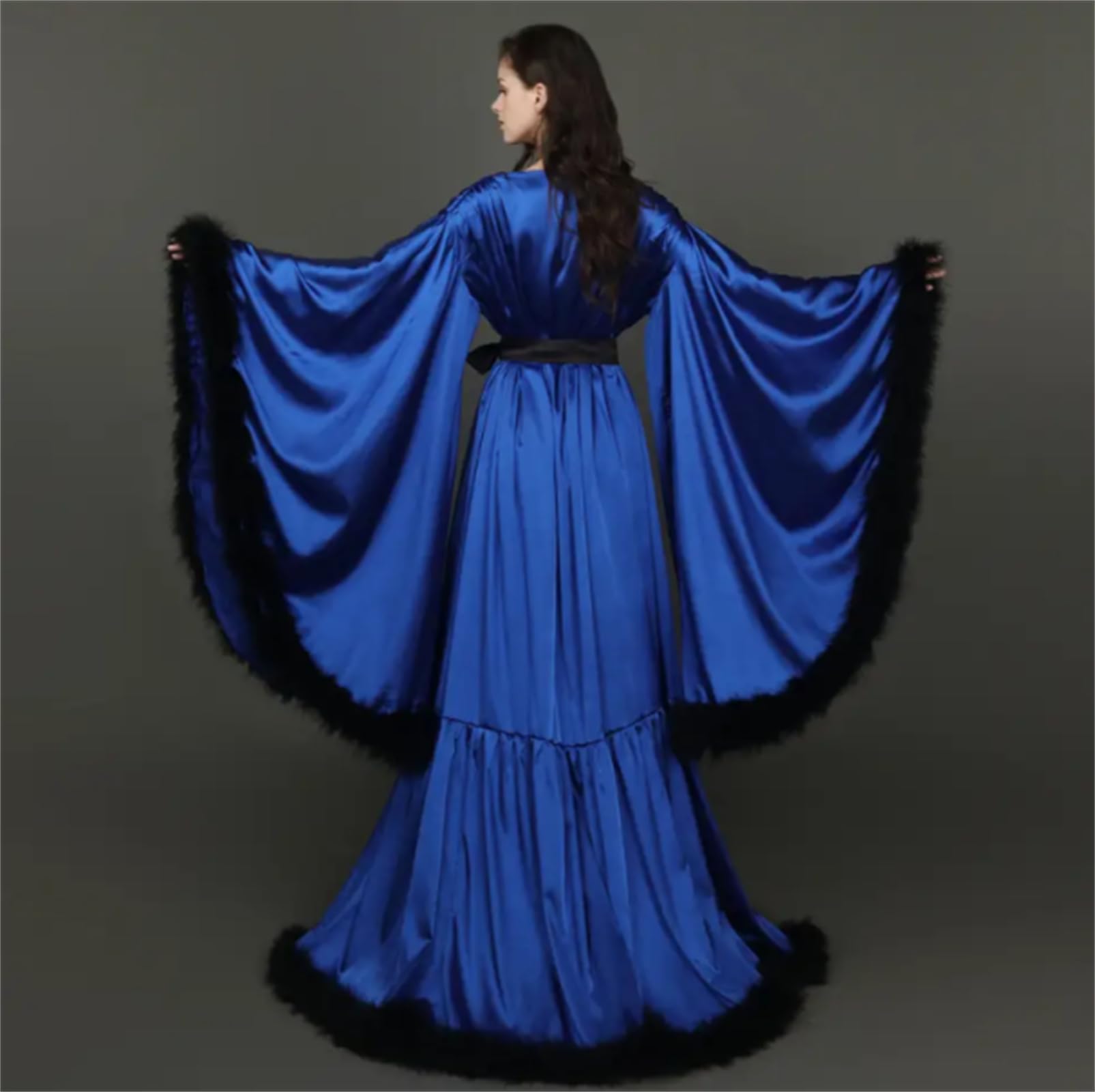 Robe de chambre en satin pour femme, robe de demoiselle d'honneur, pyjama avec bord en fourrure, vêtement de nuit doux et soyeux