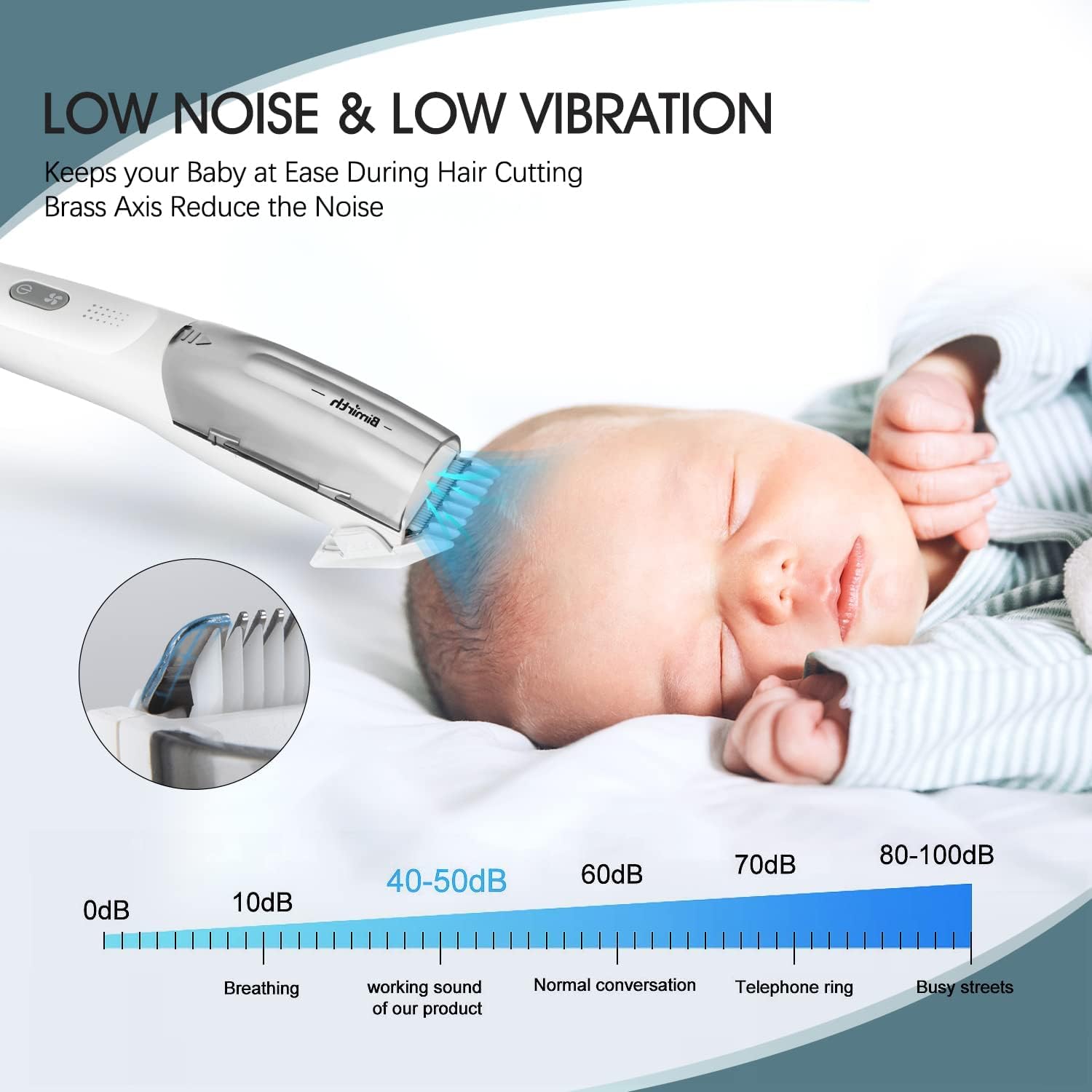 Bimirth Baby Hair Clipper, Silent Hair Clippers for Children, Quiet Kids Hair Trimmer, Cordless Toddler Haircut Machine in Bag for Easy Storage, USB Rechargeable, Waterproof, 3 Guide Combs (Vacuum)