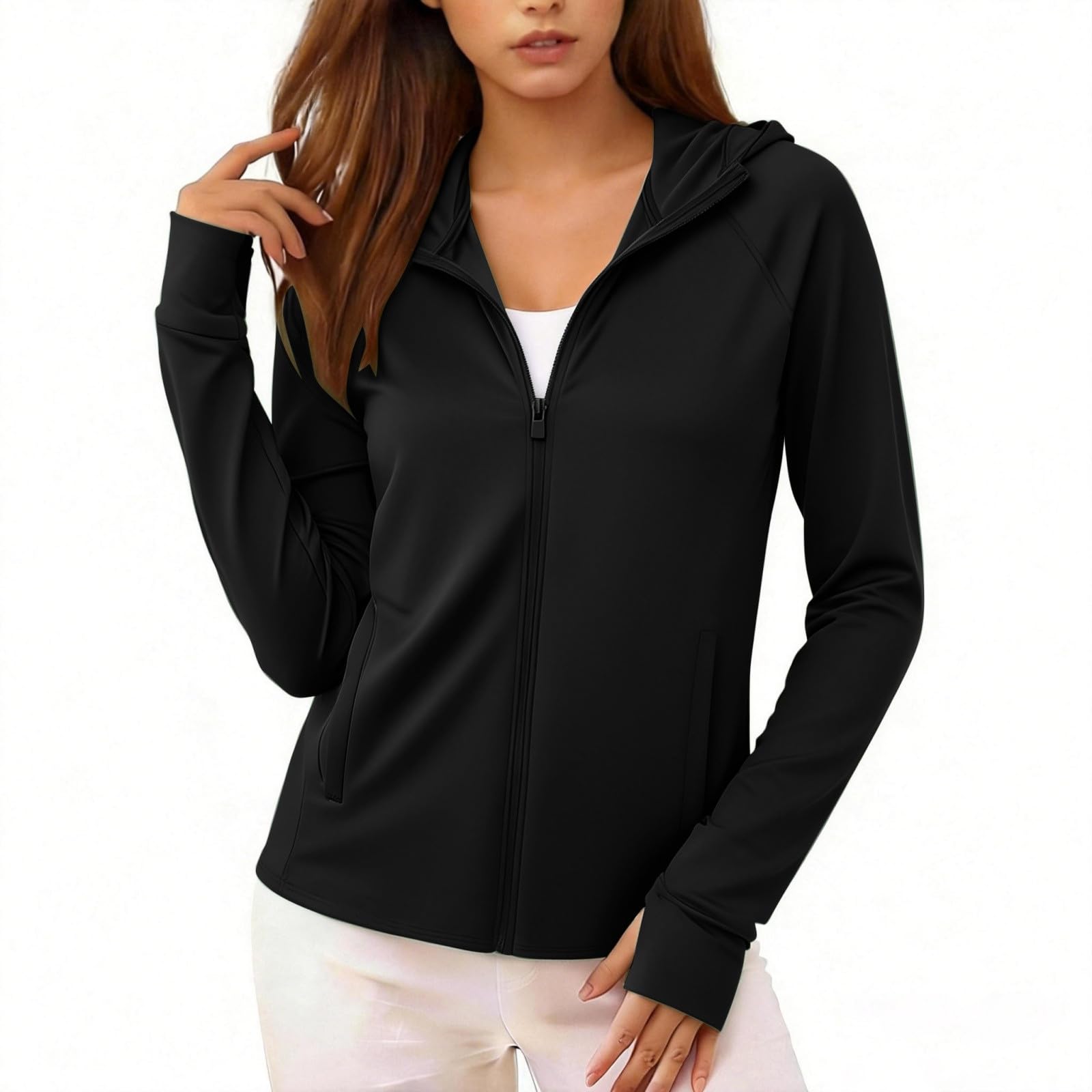 Damen UPF 50+ Sonnenschutz Hoodie Full Zip Laufshirt Uv Schutzkleidung Wander Kleidung Damen Cooling Shirt Funktionsshirt Leicht Schnelltrocknend