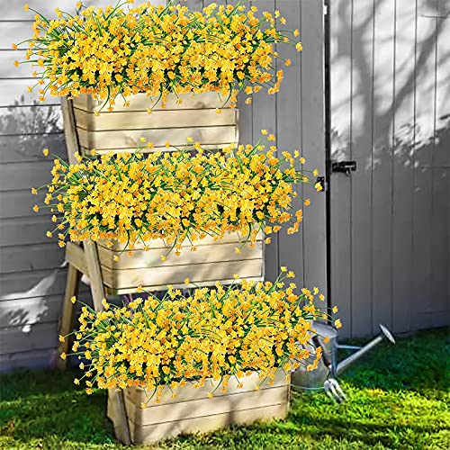 Binduo 6 Pcs Artificial Flowers Outdoor Fake Plants Daffodil Yellow Faux Flowers V Resistant Greenery Bush Spring Decor Hanging Planter For Farmhouse Kitchen Office Box Fence Windows Decorations #TOP4